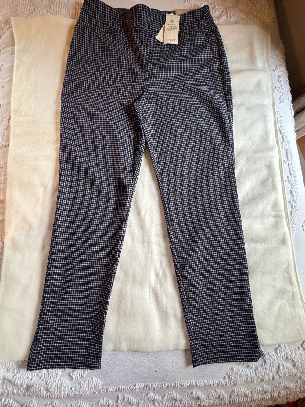 Chico's Brigitte Slim Leg Pants in Navy and White Check